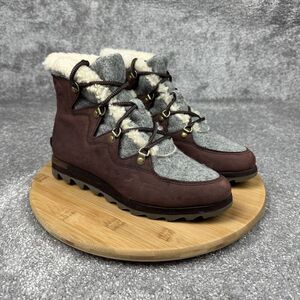 Sorel Sneakchic Alpine Booties Women 9.5 Red Gray Shearling Fur Lined NL3287908